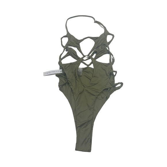 Monica Hansen Beachwear NWT Starlight Cut Out One Piece Swimsuit Olive Green Sm - Picture 2 of 3
